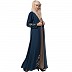 Double layered abaya with embroidery work- Firozi color